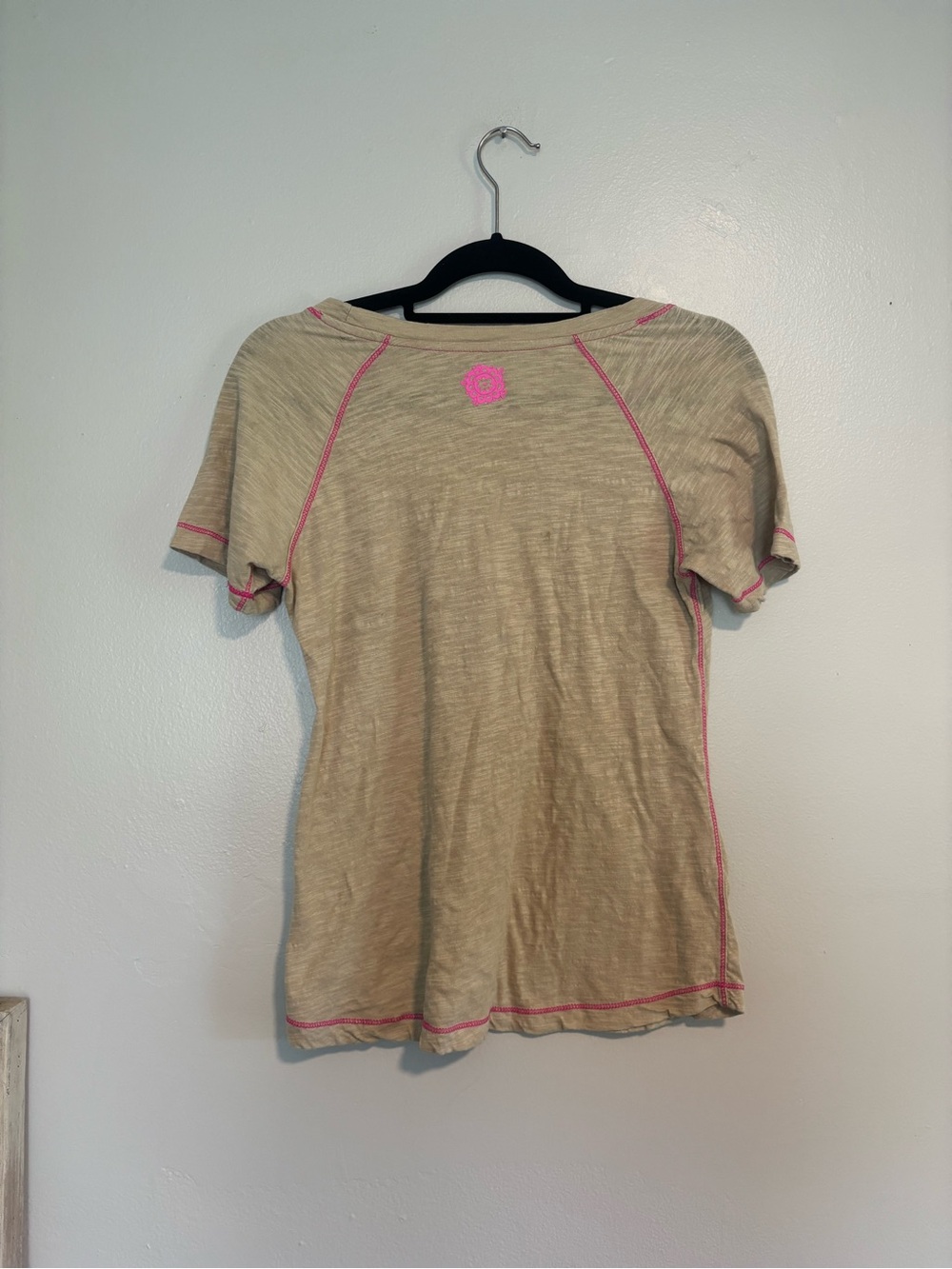 NATURAL LIFE Beige Short Sleeve Tee with Pink & Orange Floral Embroidery - Picture 3 of 3